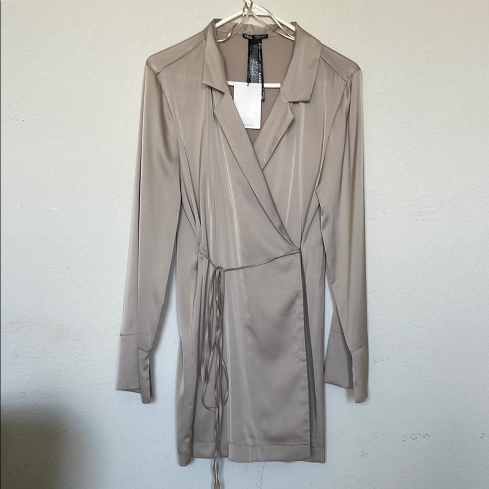 Zara Taupe Beige Wrap Blouse